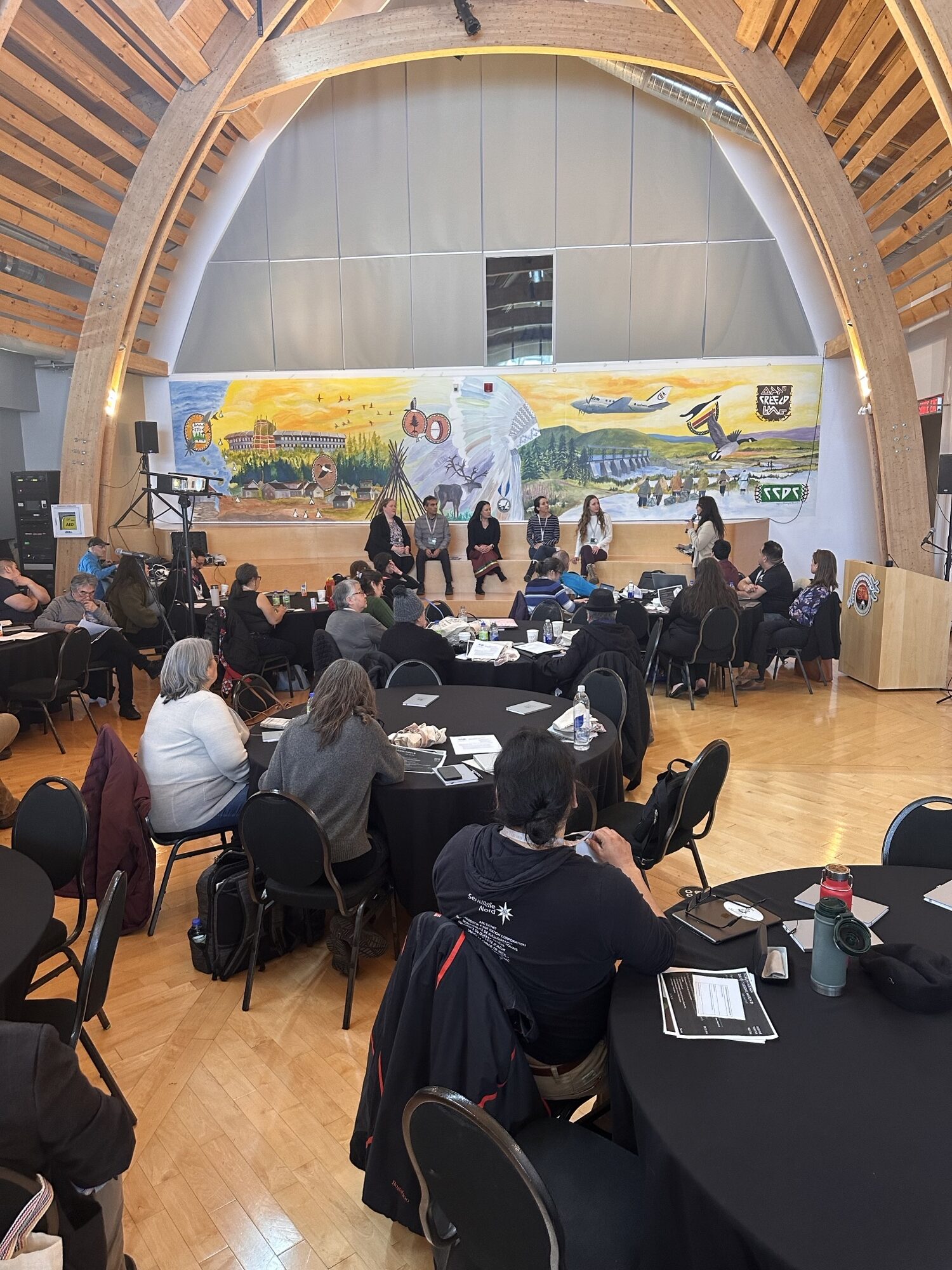 Participants gathered for the Forum on Research in Eeyou Istchee at Aanischaaukamikw